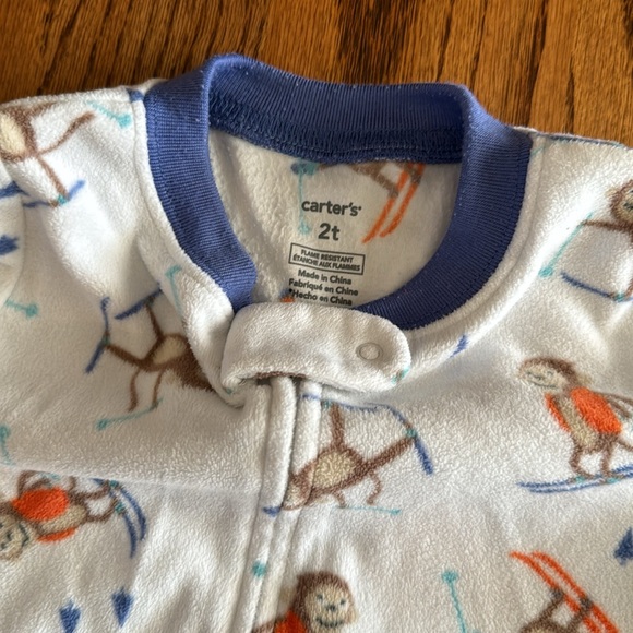 Carters 2T skiing monkeys one piece Pajamas - Picture 2 of 3